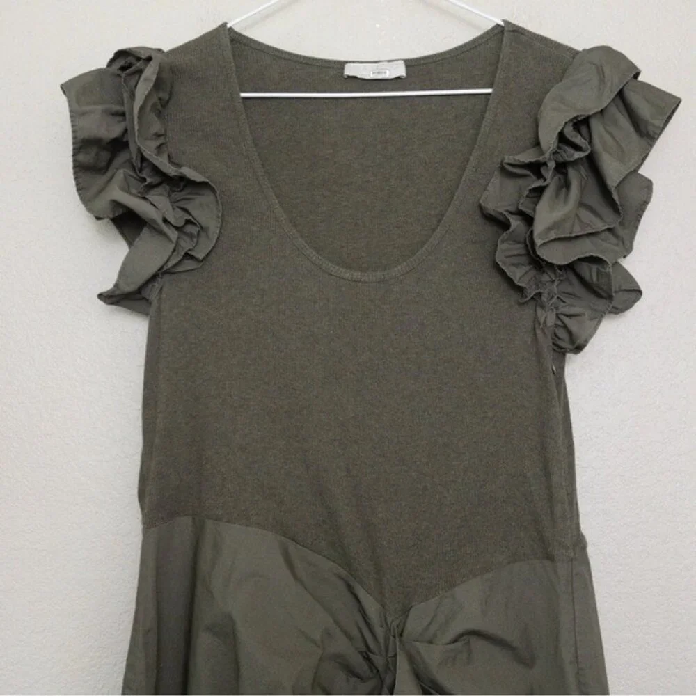 Ulla Johnson Isabella Ruffle Dress XL Military Melange Draped Midi Green - Picture 8 of 13